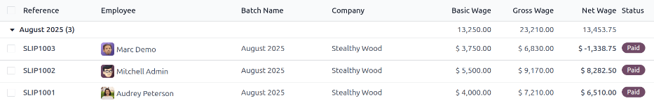 View all payslips organized by batches. Click on the arrow to expand each batch.