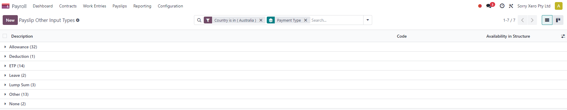 Other input types grouped by payment type.