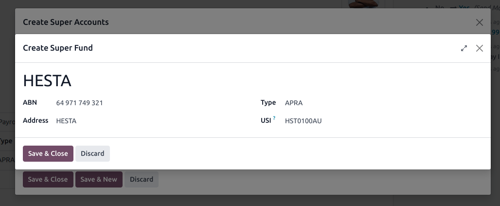 Configuring a super fund for the Australian payroll localization.