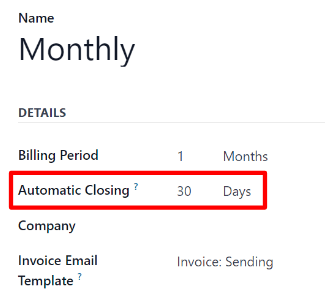 The Automatic Closing field on a Recurring Plan form in Axis Subscriptions.