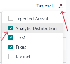 How to add analytic distribution column on purchase order form in Axis Purchase.