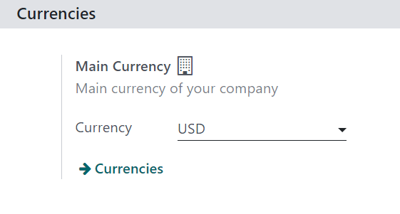 How the main currency feature appears on settings page in Axis Accounting.