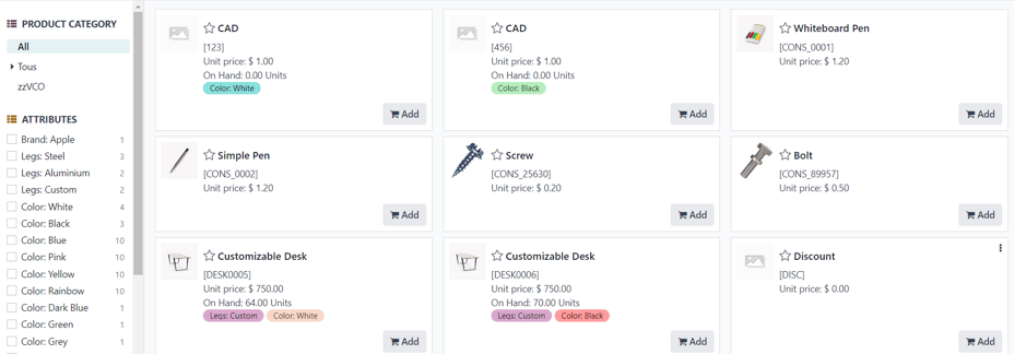 A product catalog accessible via a quotation in the Axis Sales application.