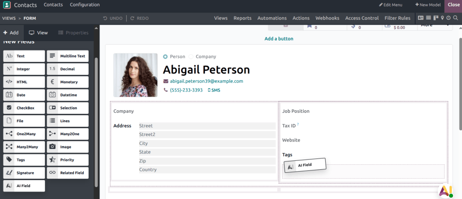 Adding a new field to a record.