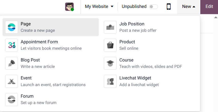 Adding a new page to a website in Axis.