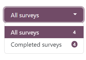 The 'All surveys' drop-down menu opened on the 'See results' page of the Axis Surveys app.