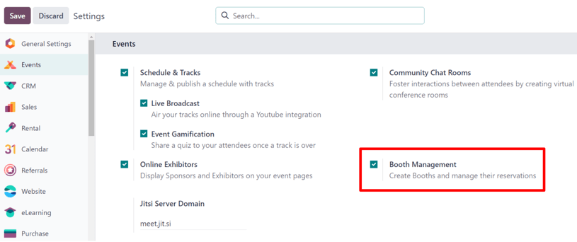 The Booth Management setting in the Axis Events application.