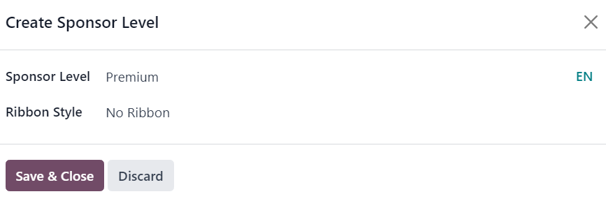 The Create Sponsor Level pop-up window that appears in the Axis Events application.