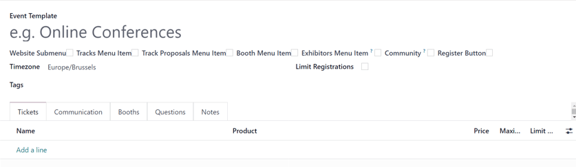 A standard event template form in the Axis Events application.