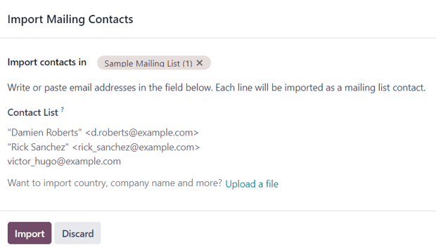 The import mailing contacts pop-up form that appears in Axis Email Marketing.