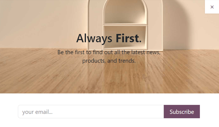 Sample of how a newsletter popup block appears on an Axis Website.