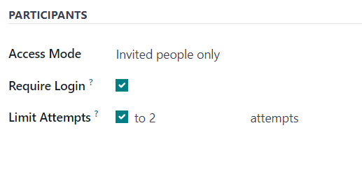 The Participants section of the Options tab on a survey form in Axis Surveys.