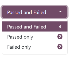 The 'Passed and Failed' drop-down menu on the 'See results' page of the Axis Surveys app.