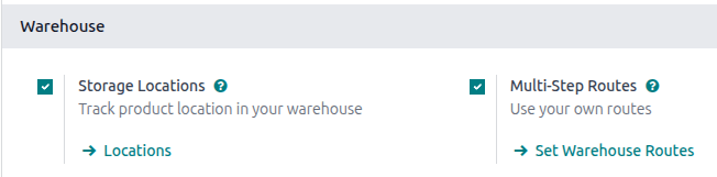 Enable Storage Locations and Multi-Step Routes to enable storage categories.