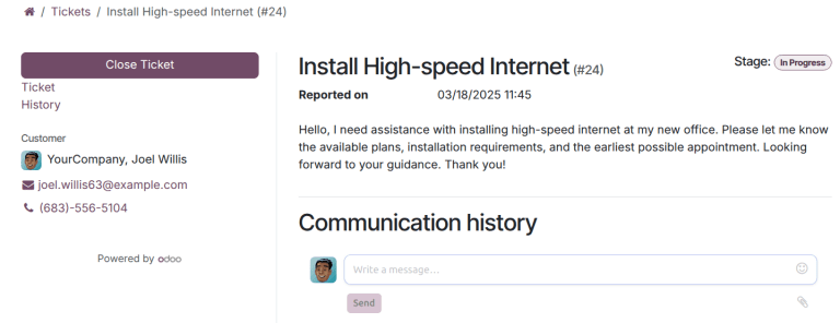Customer view of ticket closing in Axis Helpdesk.