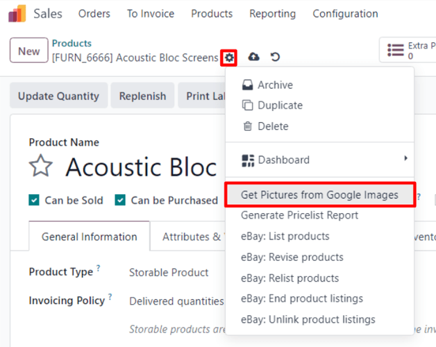 The Get Pictures from Google Images option from the Action drop-down menu in Axis.
