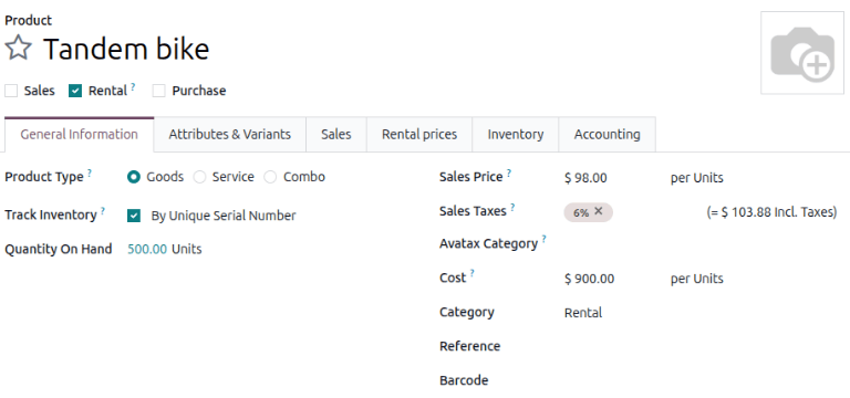 The new product view in the Rental app.