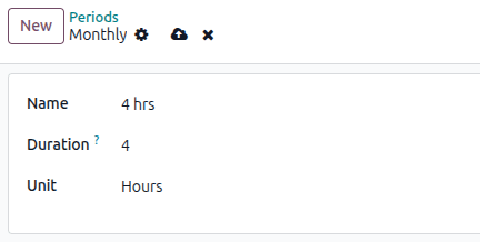 Sample of a Create Period pop up window in the Rental app.