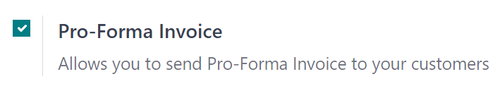 The Pro-Forma Invoice feature setting in the Axis Sales application.
