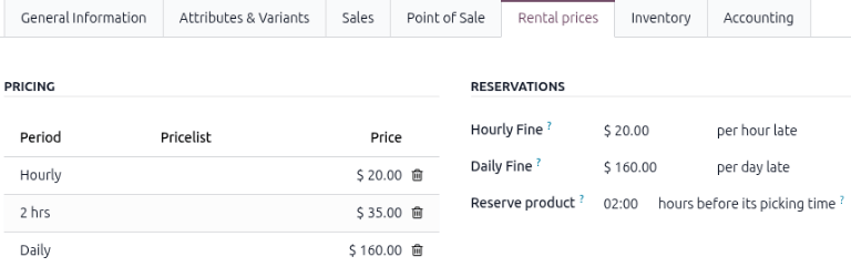 Sample of a rental product with the custom rental period applied.