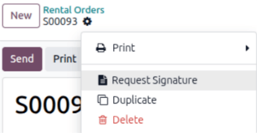 The Request Signature option in the Axis Rental application.